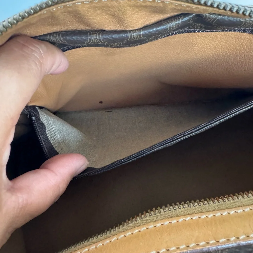 Celine Brown and Tan Coated Canvas Travel Satchel